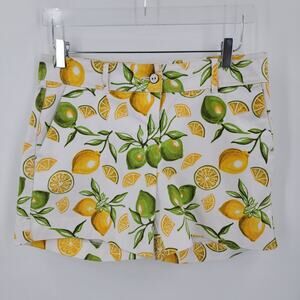 Isaac Mizrahi Shorts Womens 8 Lemon Lime Print Pockets White Green Yellow